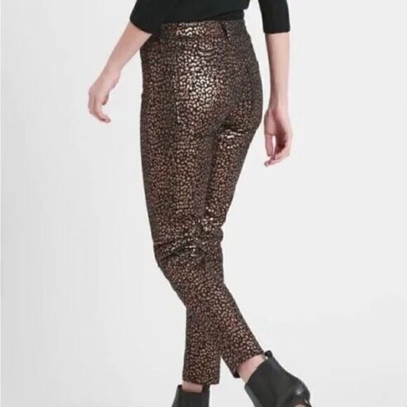 Banana Republic Mid Rise Ankle Rose Gold Metallic Leopard Print Jeans- NWT- sz6 - Picture 2 of 11